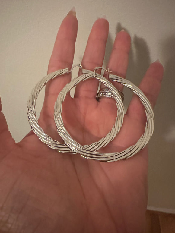 Silver Twisted Hoops
